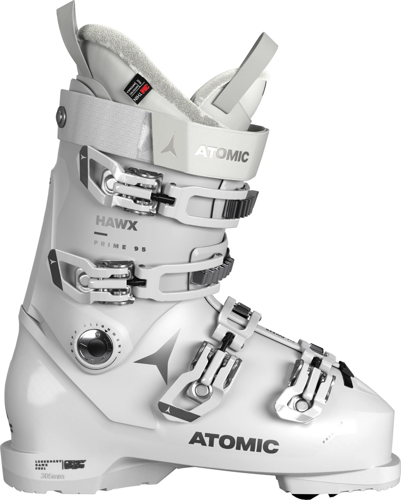 Imagen de las Botas Atomic Hawx Prime 95 GW para mujeres en White/Silver: estilo y rendimiento en un paquete versátil para tus aventuras en la montaña.